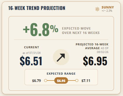 US Copper 16-Week Trend Projection